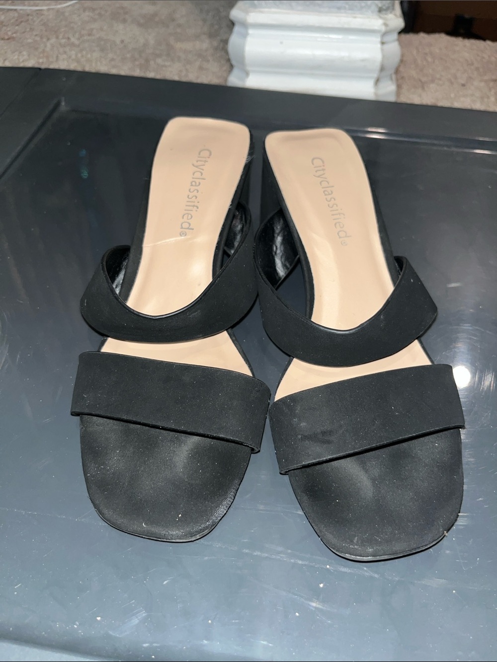 Cityclassified Black Double-Strap Slide Mules